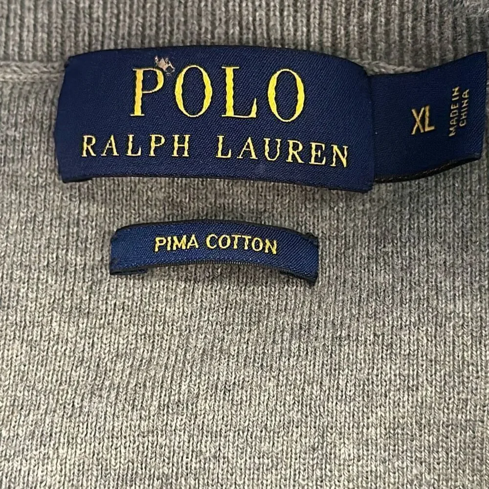 Polo Ralph Lauren Pima Cotton Mens‎ Gray Vneck Sweater size XL